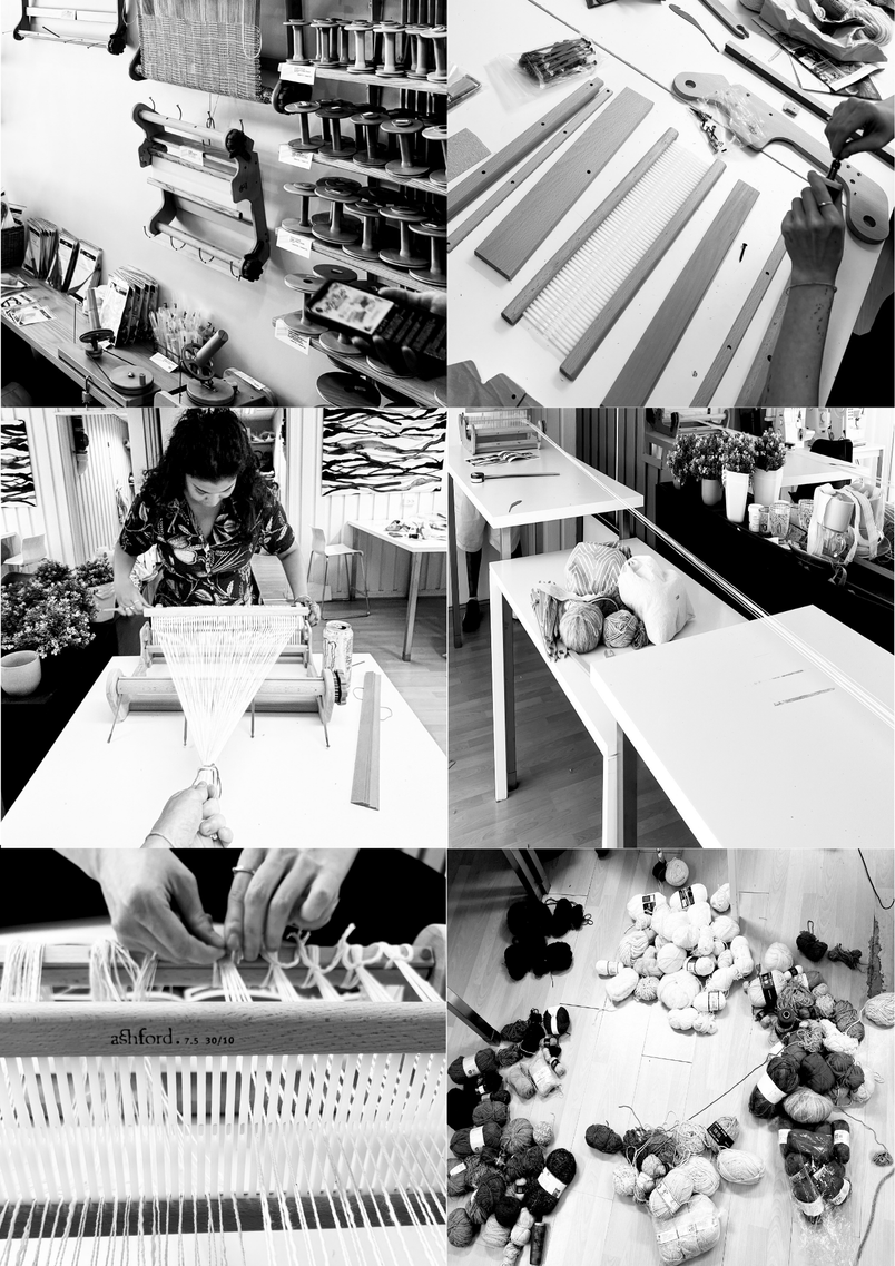 process images showing us assembling the loom and setting up the warp