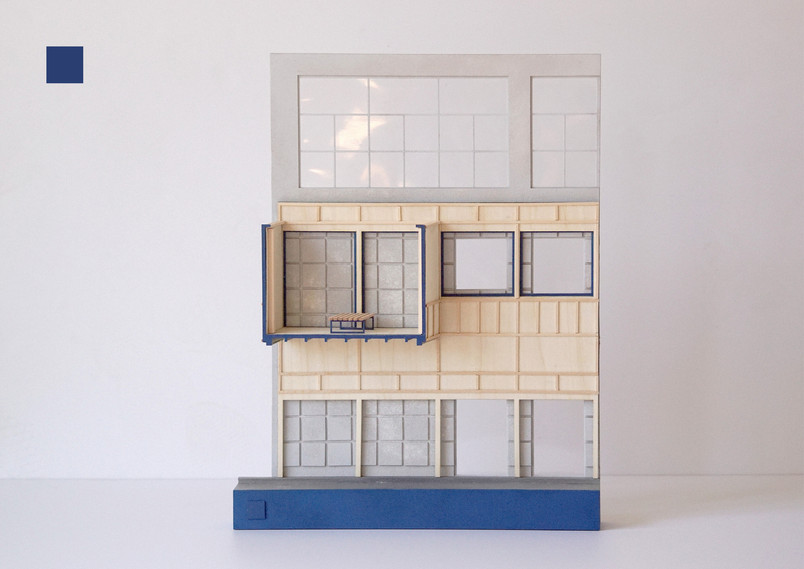 Model of the facade of the school, with a passage over Ryesgade