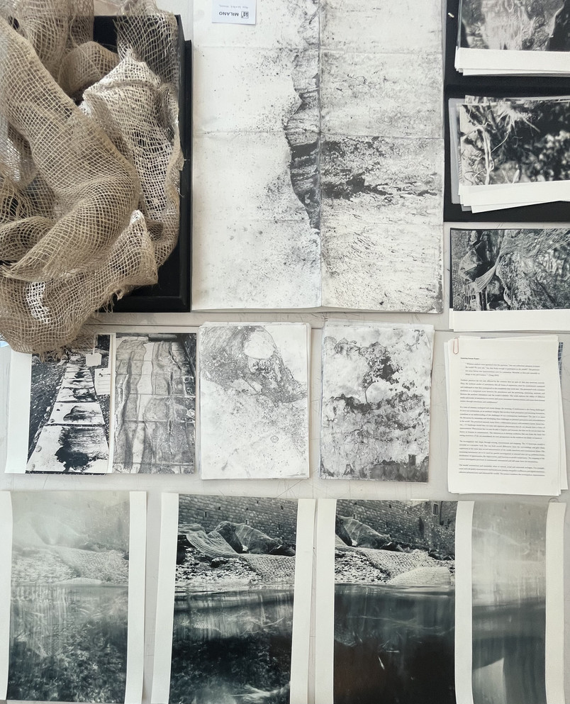 Sensate Scapes Graphite Drawings, Photographs and Material samples, exhibited in Politecnico di Milano 2025