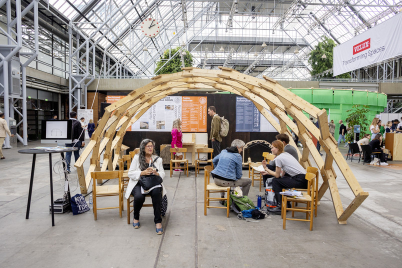 Pavillon with people seated inside 