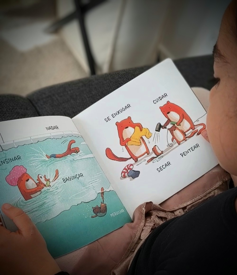 Child reading book.