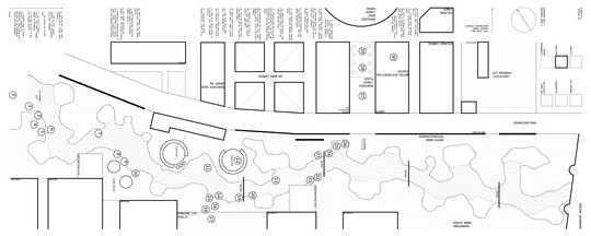 Plan diagram of site with animated scenes. Digital print on paper. 200x80cm.