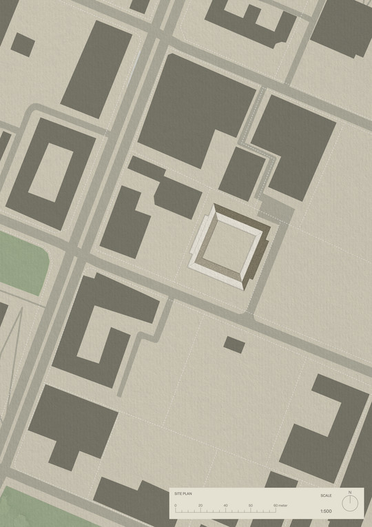 Site plan. Scale 1:500.