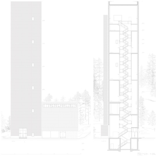 Opstalt og snit Person- och Materiallav, skala 1:50