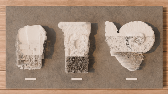 3D printed models showing the three stages of photogrammetry