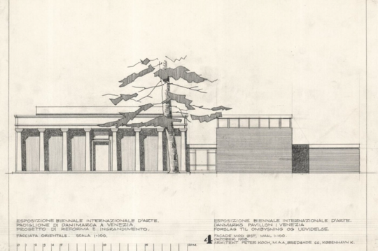 Drawing: Templelike building with columns.
