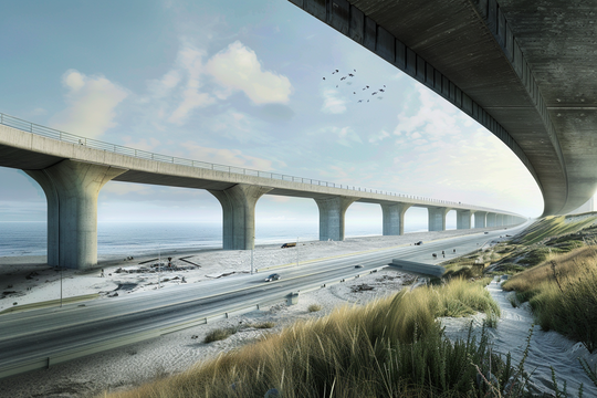 Ai image: Coastal landscape with tall bridges