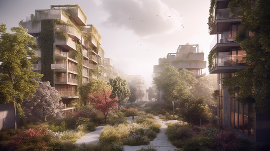 Ai image: Cityscape with vegetation 