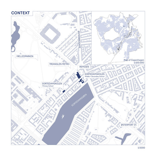 Map of Østerbro with the Project Buildings marked in Blue
