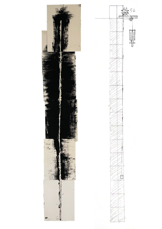 exploration of asymmetry: painting and section drawing