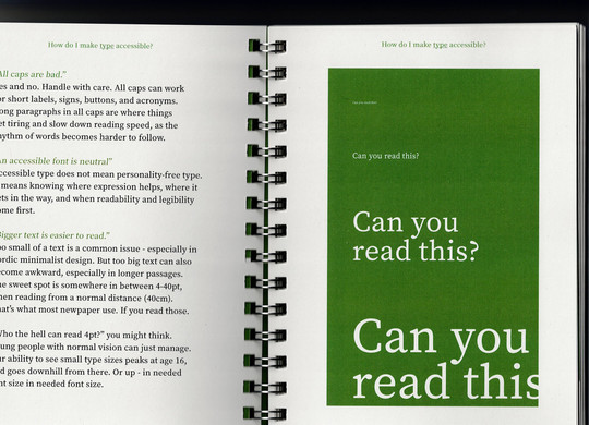 Overview of two pages from the book, chapter: "How can I make type accessible?". 