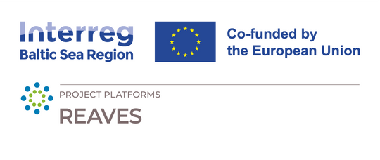 Logos for Interreg Baltic Sea Region, the EU and the REAVES project platform.