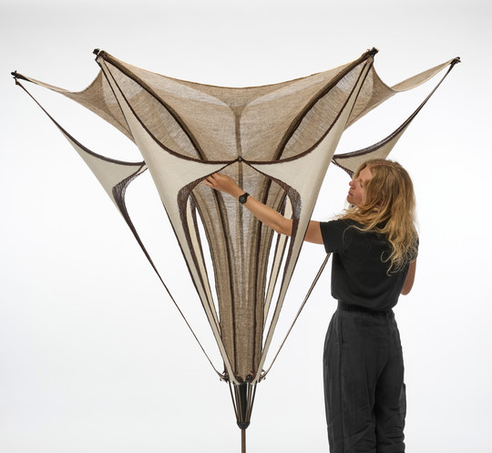 Hemp Halo I, prototype of the hemp based tensile knitted system