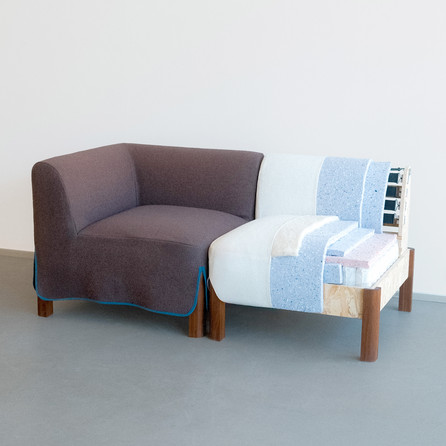 two sofa modules, one upholstered and one without a cover to show the material inside