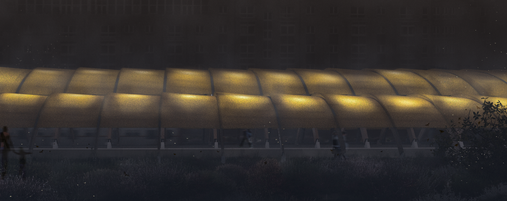 Visualisation of nightlit platforms of the train station