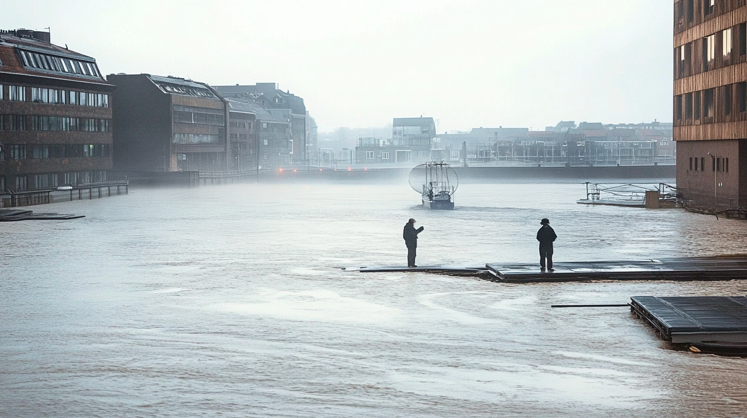 Ai generated image: A future Copenhagen with water in the streets